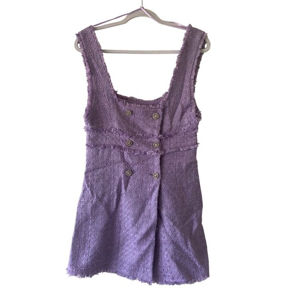 Zara Purple Tweed Square Neck Crystal Button Double Breasted Dress - Picture 12 of 12